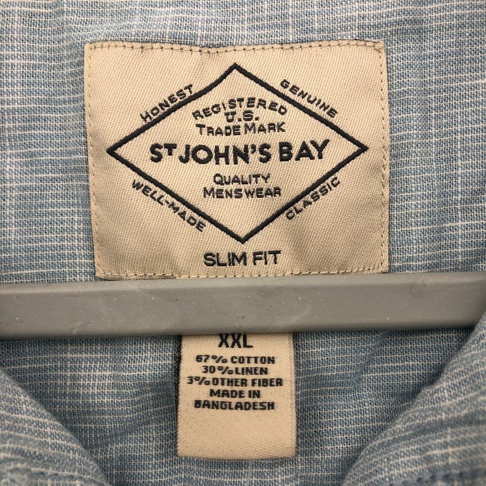 St. John's Bay Button Shirt Mens XXL Linen Blend Slim Fit Striped Long Sleeve - Picture 6 of 16